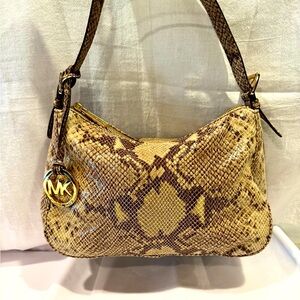 Michael Kors EUC Snake Embossed Leather Hobo Shoulder Bag